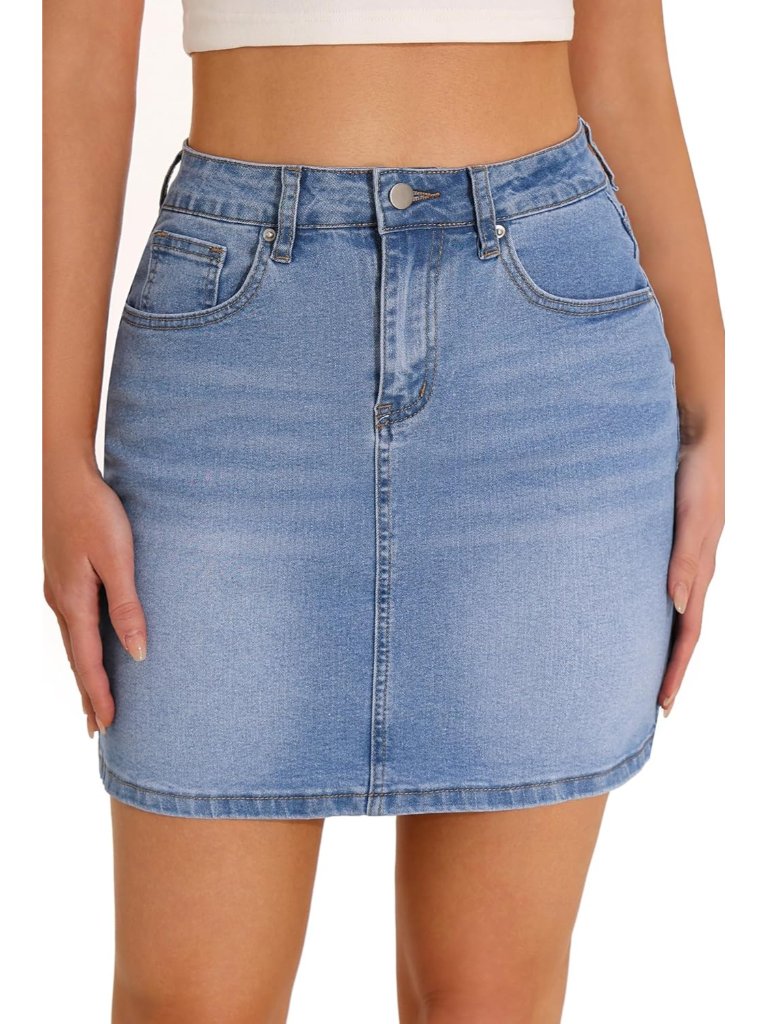 Women's Blue Stretch Slim High Waisted Classic 5-Pocket Design Denim Mini Skirts